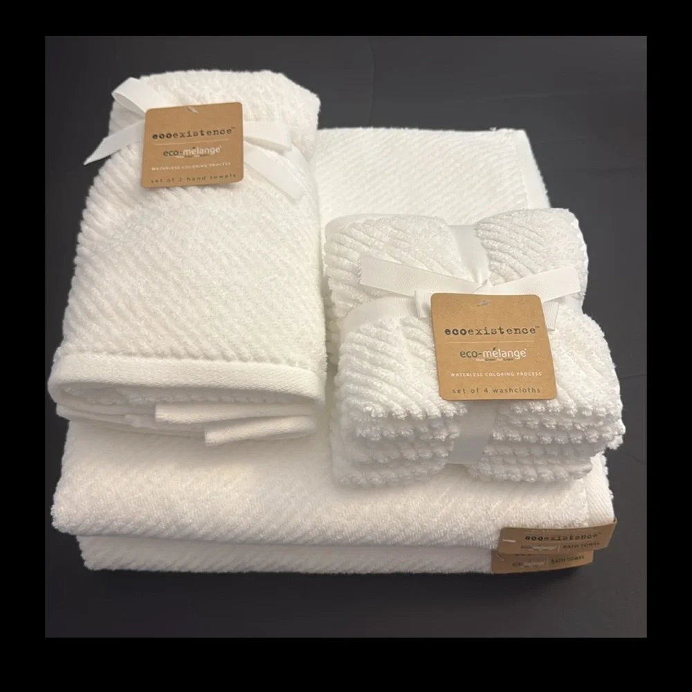 8pc Ecoexistence Eco-Melange Diagonal Stripes Bath Towel Set - White